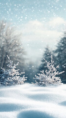 Winter landscape with snow covering trees and ground creating serene greeting background with copy-space perfect for seasonal cards banners social media posts and holiday designs