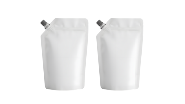 Doypack Packaging: A sleek, modern studio shot showcases two pristine doy packs, ready to package and protect a variety of products. Highlighting the elegance of minimalist design and packaging