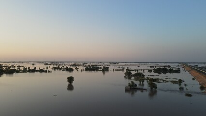 A submerged village after flood in Punjab