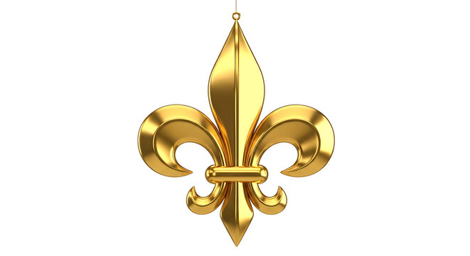 Elegant golden fleur de lis symbol isolated on white background for luxury and royalty