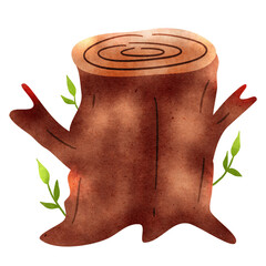 Watercolor Tree Stump Illustration 