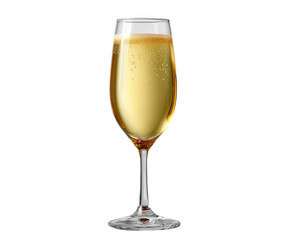 Festive champagne flute glass filled with golden sparkling beverage. An elegant drink with bubbles, perfect for celebration, toast, or happy new year party
