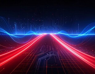 Abstract digital highway with red and blue lines