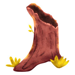 Watercolor Tree Stump Illustration 