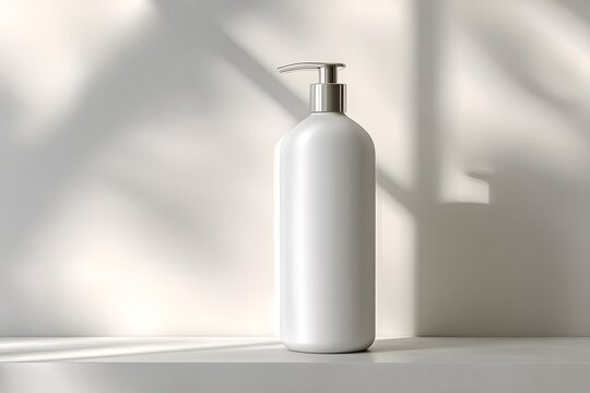 A white pump bottle stands ready to dispense beauty product.