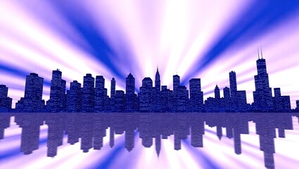 Cityscape Silhouette with Abstract Light Reflections.