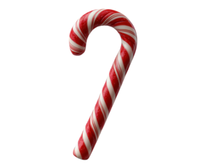 Cheerful red and white striped candy cane, classic Christmas holiday sweet decoration. This festive isolated peppermint confection brings joy to winter season