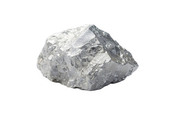 Obraz premium Raw silver metallic mineral ore chunk with rough crystalline surface texture, isolated on a transparent background