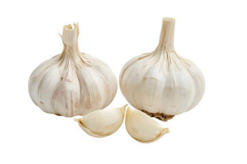 Garlic close-up: A close-up shot of two garlic bulbs and some cloves on the surface, showcasing their fresh appearance and detailed textures. 