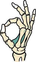 Cartoon Skeleton Hand Making OK Gesture Halloween Themed Illustration