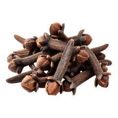 Fototapeta premium A close-up shot on a black background displays a pile of dried, brown spice buds with textured stems