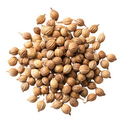 A close-up, top-down view of a pile of small, round, beige seeds clustered against a stark black background