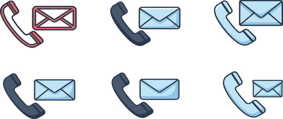 Contact Us Vector Icon Set: Phone and Email Communication Symbols.