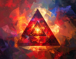 Abstract geometric art featuring nested triangles in a colorful explosion