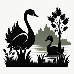 swan and duck black silhouette bundle  flat nature.eps
