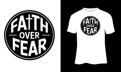 Faith Over Fear Circle Badge with Cross Icon – Minimal Christian Line Art Vector