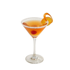 Classic Cocktail Delight: A vibrant cocktail, garnished with an orange slice and cherry, sits invitingly, ideal for celebrations or relaxation. 