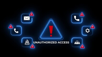 Unauthorized Access Alert Warning Message Attack on World map. Wire frame Radar Network Seamless loop Motion Background. UI Elements HUD Sci Fi interface. Dives hacking concept. 4k - Powered by Adobe