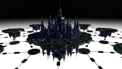 Futuristic Cityscape - A Dark and Mysterious Architectural Marvel.