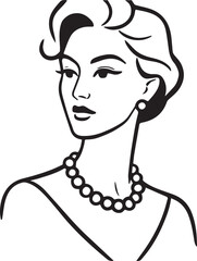 Minimalist Fashion Woman Portrait with Pearl Necklace, Sunglasses and Lipstick Vector Illustration
