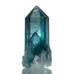 Crystal of Purity and Brilliance: A radiant, pristine aquamarine crystal displays its delicate facets and internal structure.