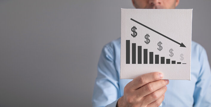 US dollar with a down graph. Inflation - Powered by Adobe