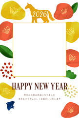 2026年午年年賀状　椿デザイン