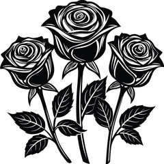 trio of red roses with green stems.eps