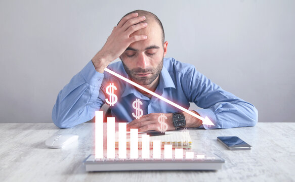 US dollar with a down graph. Inflation