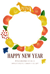 2026年午年年賀状　椿デザイン