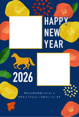 2026年午年年賀状　椿デザイン