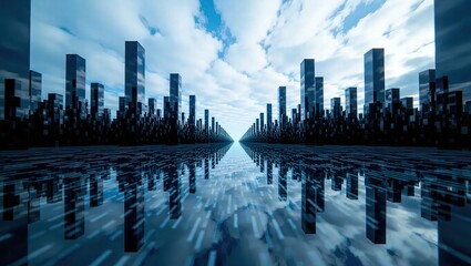 Futuristic Cityscape Reflection - A Glimpse into Tomorrows Urban Landscape.