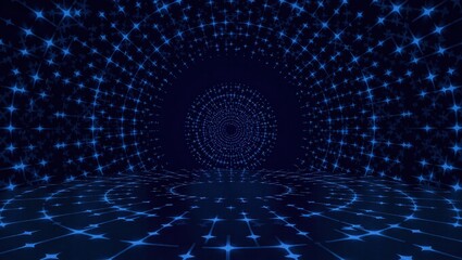 Futuristic Digital Tunnel with Glowing Blue Network Connections.