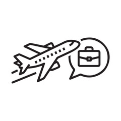 Vector art of airplane with briefcase in speech bubble representing business travel