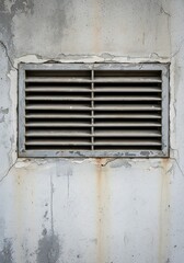 Worn ventilation grille in weathered concrete wall, texture and detail