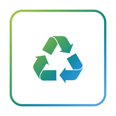 Obraz premium Minimal geometric recycling energy symbol logo vector, flat no stroke tropical green and blue tones on white background, modern sustainability and eco-friendly environmental design.