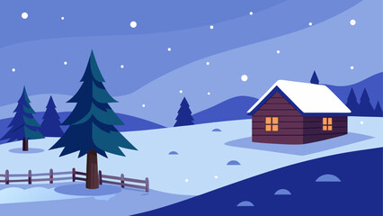 Winter scene with house and falling snow