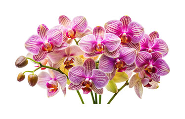 Fototapeta premium A Vibrant Display of Striped Phalaenopsis Orchids in Full Bloom, with Buds
