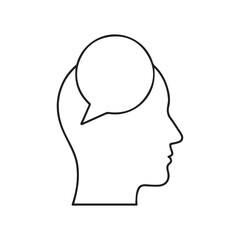 Vector art of head with speech bubble representing thought and communication process