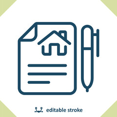 Contract Icon. Mortgage, Lease, Home, House, Document, Pen