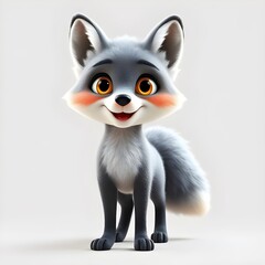 Obraz premium A cute grey fox standing alone, in a 3D cartoon style.
