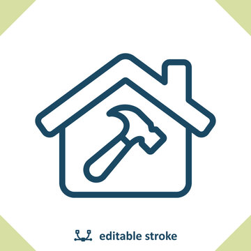 Home Improvement Icon. House, Repair, Construction, Hammer