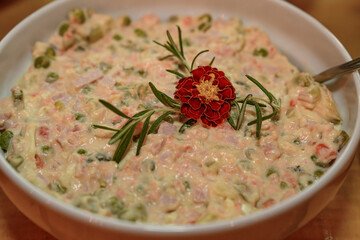 Russian Salad on table close up