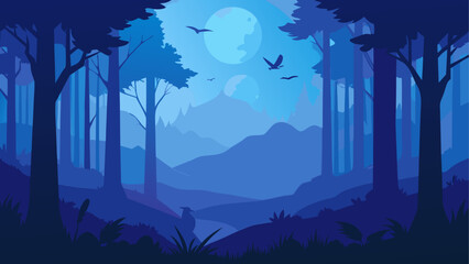 Illustration of a tranquil blue forest