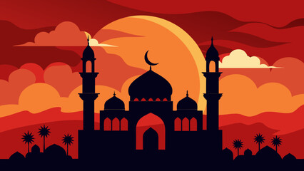 Silhouette of mosque at sunset with clouds