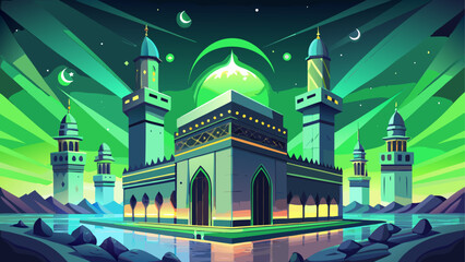 Green islamic architecture with night sky