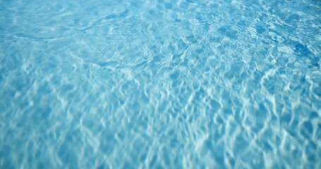 Blue, water and ripple with waves in pool for natural element, aqua hydration or swimming area. Empty, space and pattern with liquid texture, reflection or abstract light for summer holiday or travel
