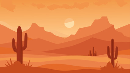 Desert landscape with cactus and mountains