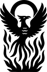 Majestic phoenix spreading wings under full moon -power and eternity vector with white background 