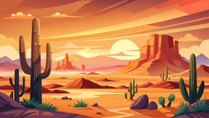 Illustration of a desert landscape at dusk
